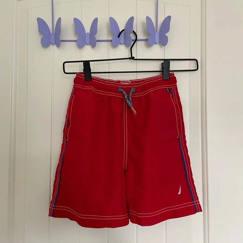 EUC Nautica boy’s red mesh lined drawstring waist pocket‎ swim trunks swimsuit S